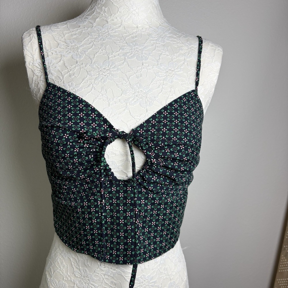 Papaya USA Women's Small Blue Green Pink Floral Crop Cutout Tie Tank Top